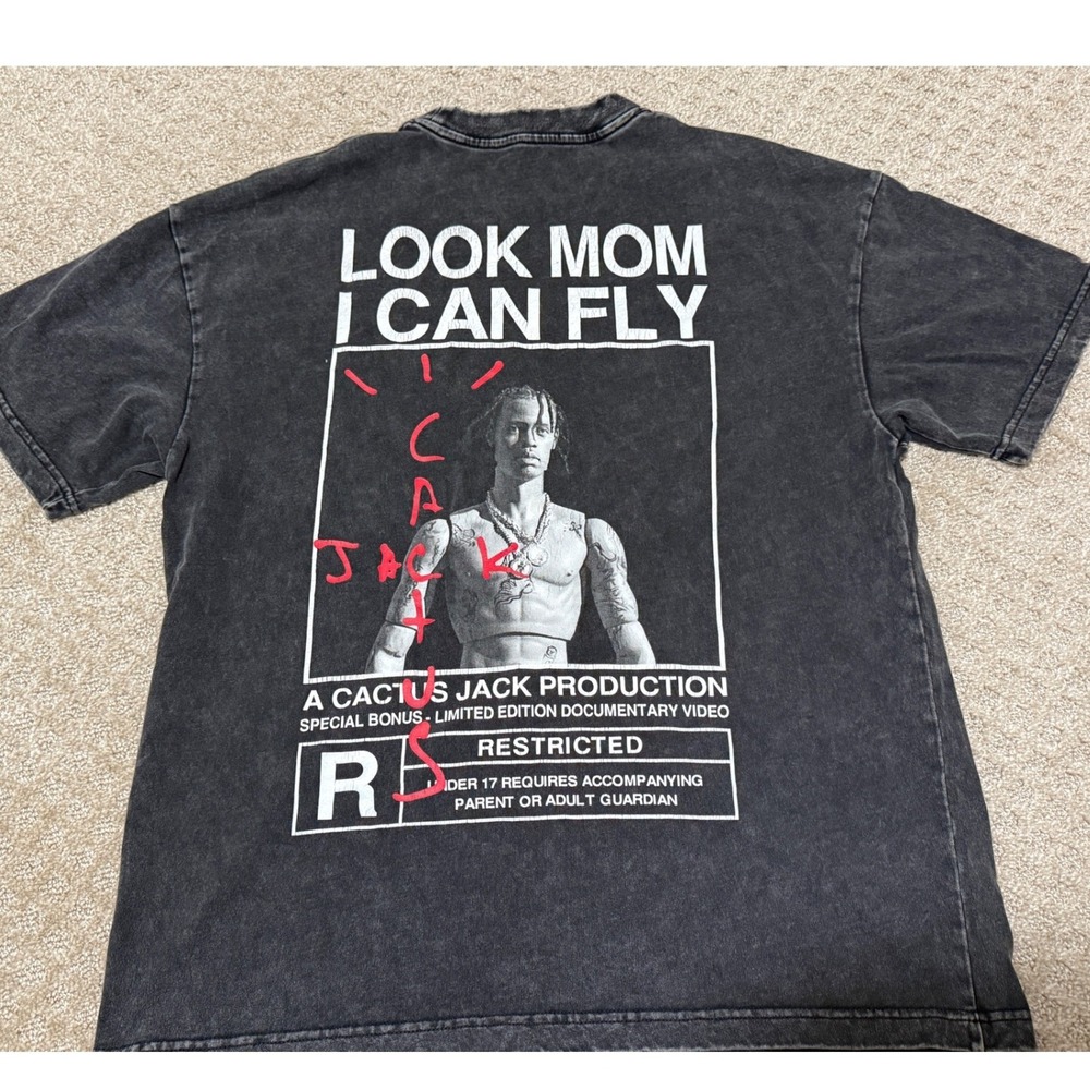 Travis Scott Look Mom I Can Fly Medium Heavyweight Washed Grey Thick Cactus Jack
